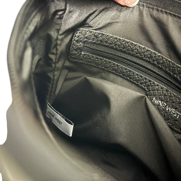 Nine West Women's Neala Crossbody Handbag Black Leather Snakeskin Medium Purse - Picture 12 of 15